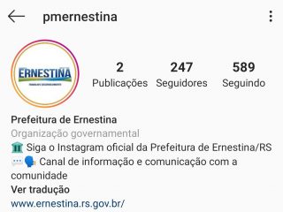 Prefeitura de Ernestina lança canal de comunicação no Instagram